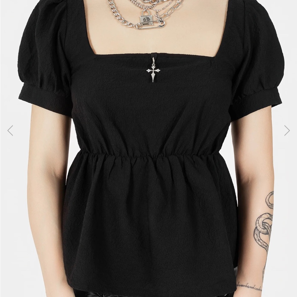 Disturbia Black Elena Puff Sleeve Peplum Top
